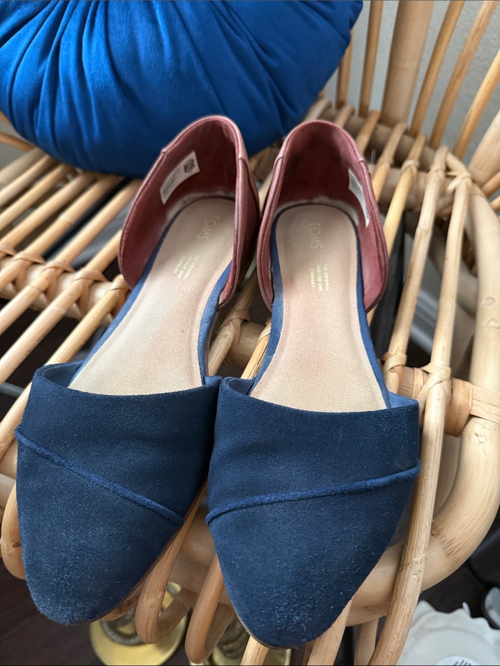 Toms Two-Tone D'Orsay Flats in Navy and Rust